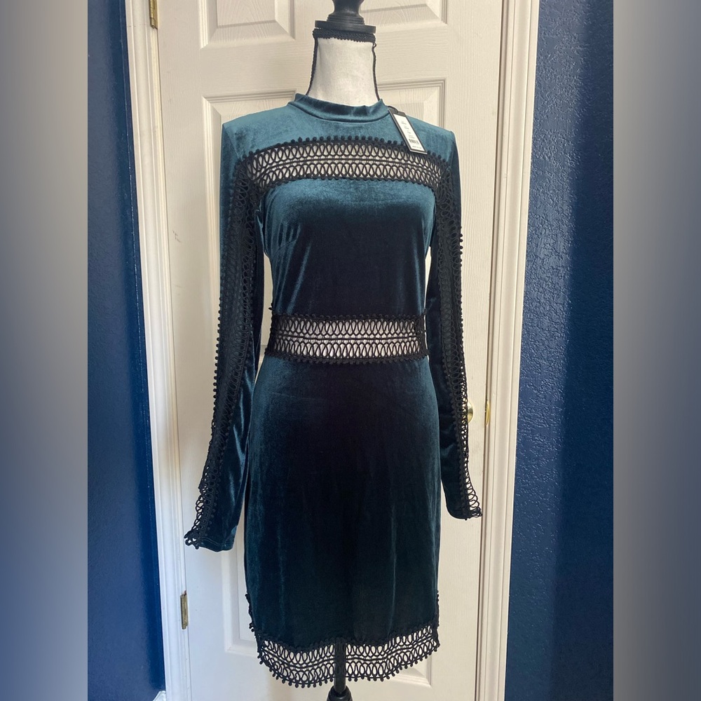 Romeo & Juliet Couture Blue Sheath Dress with Bishop Sleeves